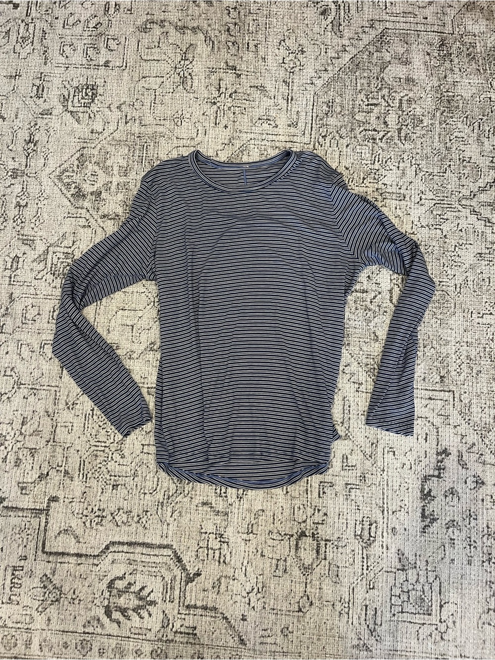 lululemon athletica Navy and White Striped Long Sleeve Tee